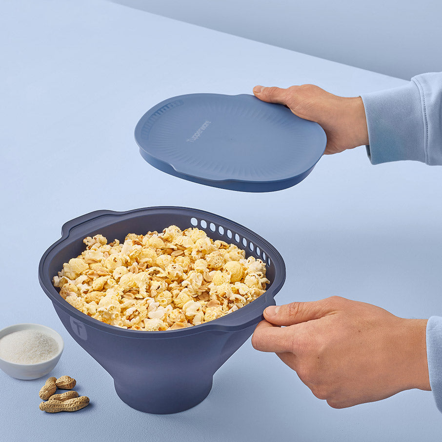 machine à popcorn pour micro-ondes tupperware wow pop appareil tout-en-un bleu minéral mer nocturne